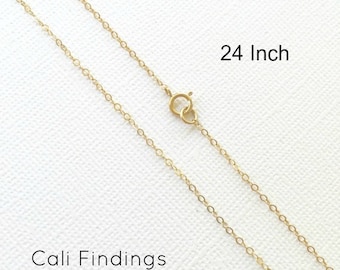 14K Gold Fill 24" Chain, Finished Flat Cable Chain Necklace, 1.3mm, Gold Fill chain, Finished Necklaces, Gold Chain, 24 inch [1020F]
