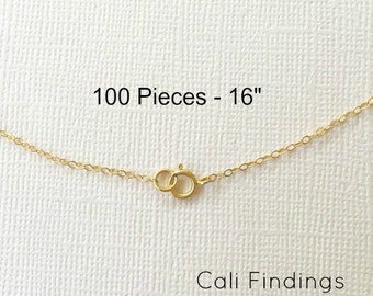 100pc- 16" 14K Gold Fill Chain Finished, Flat Cable Chain Necklace 1.3mm, Finished Necklaces Wholesale, Bulk Chain, Gold Chain [1020F]