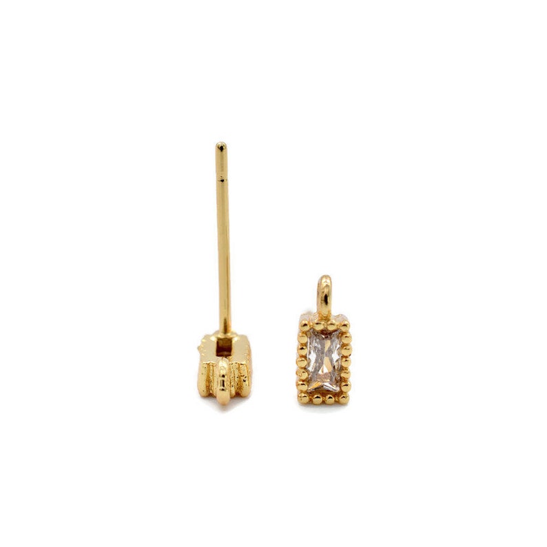 18K Gold Plated Rectangle Cz Earring Studs 1 Pair 1244 Cubic Zirconia Finding Posts with Bail for DIY Earrings USA SELLER