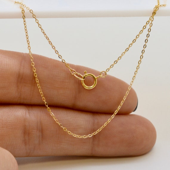 Solid 14K Yellow Gold 16in Chain 1.6mm Cable Thin Classic Ladies Necklace Dainty