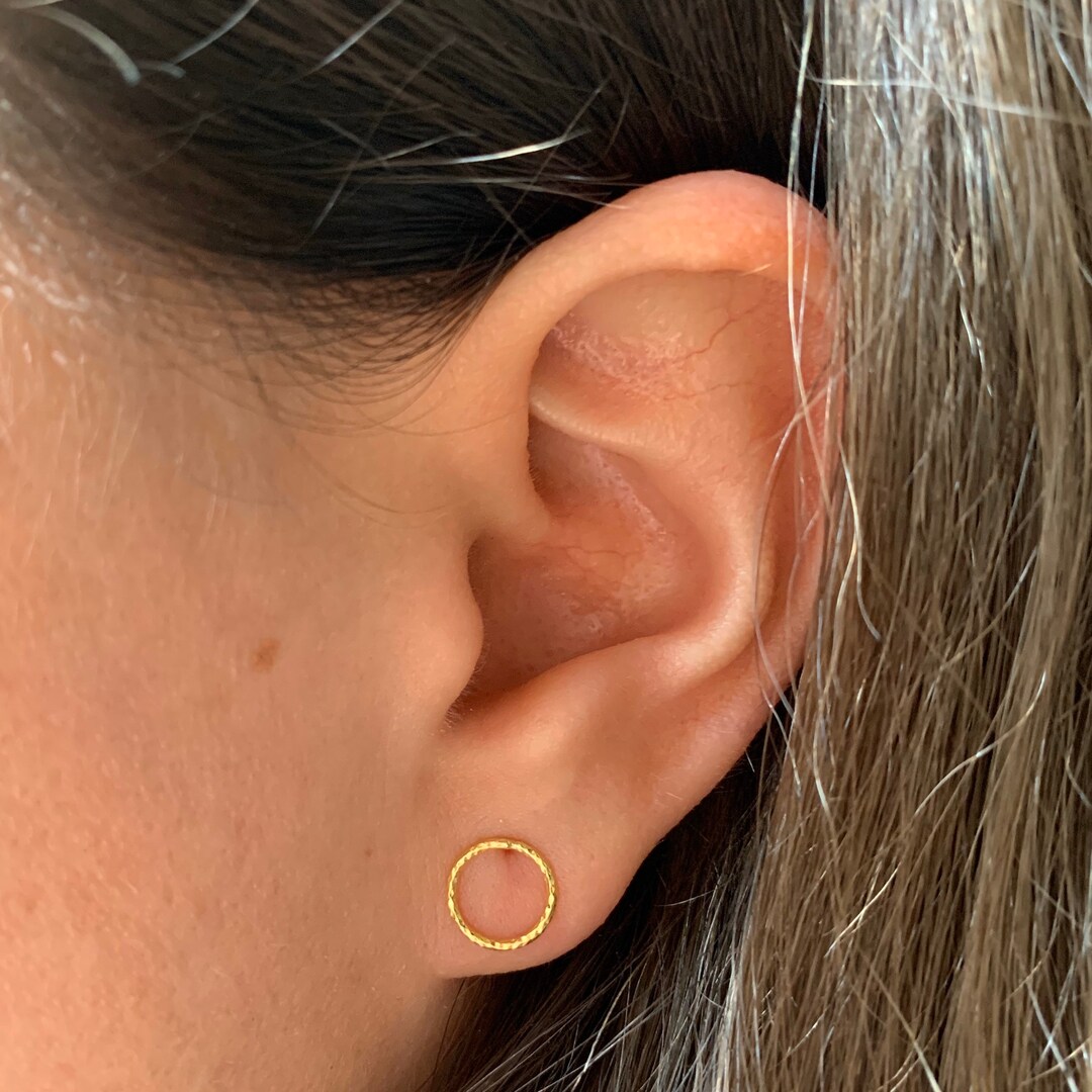 14K Gold Over Sterling Silver and Sterling Silver Genuine Crystal Round Stud Earring