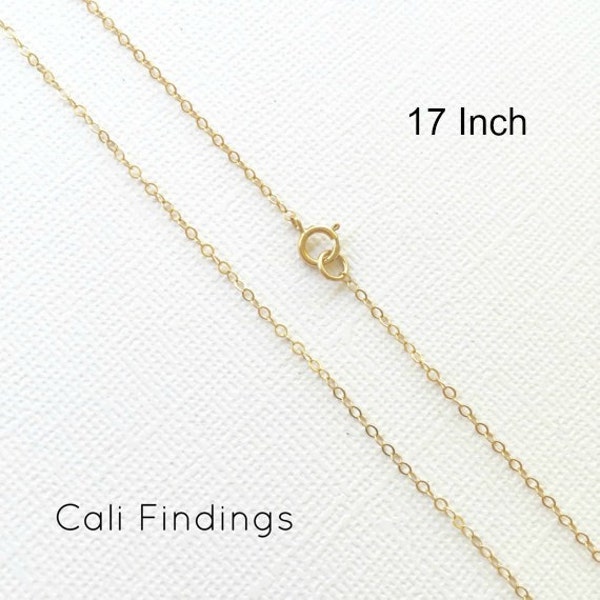 17 Inch Dainty Gold Chain, 14K Gold Filled Necklace, Shiny Thin Everyday Simple Modern Necklace, 1.3mm Flat Cable Finished Chain [1020F]