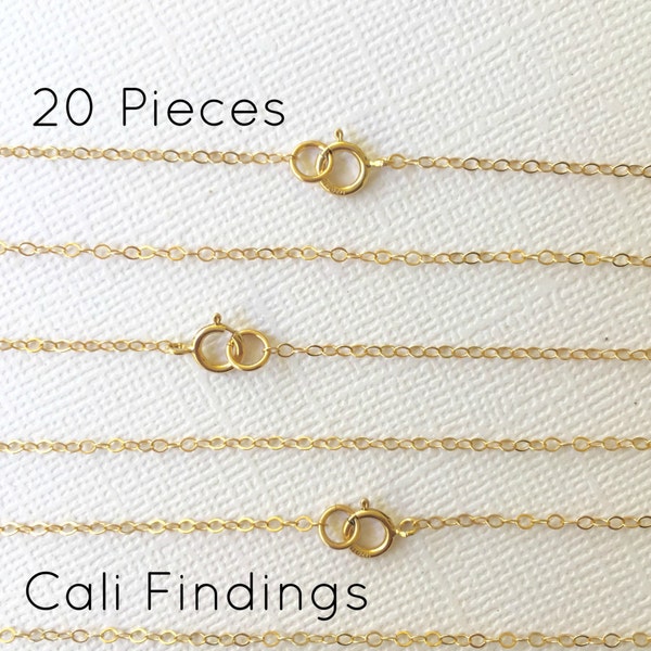 20pc- 20" 14K Gold Fill Chain Finished, Flat Cable Chain Necklace 1.3mm, 20 pieces, Wholesale, Bulk Chain, Supply Chain 20 Inch [1020F]