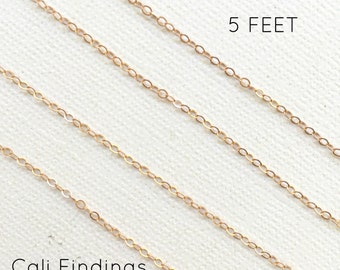 14K Rose Gold Fill Chain - 5 FEET - Flat Cable Chain 1.5mm Wholesale, Bulk, Findings, Rose Gold Chain, Gold Fill Chain, Chains [4034]