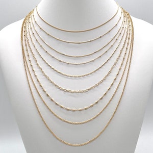 9 Styles Any Length 14K Gold Filled Cable Necklaces with Clasp, Customized to Any Length,  Made to Order, Made in USA, Wholesale Available