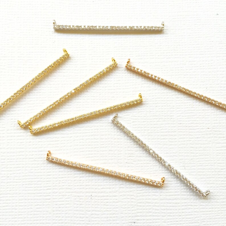 1259 Horizontal Bar Necklace Silver Bar Necklace Bar /'Diamond Bar/' Silver Bar Necklace Pendant RHODIUM Plated Pave Bar Connector