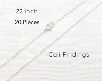 20 Pc- 22" Sterling Silver Finished Flat Cable Chain Necklace, 1.3mm Cable, Finished Necklace, Silver Chain, Bulk Chain, 22 inch [1020F]