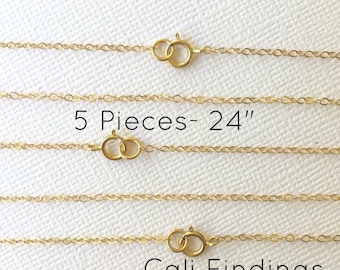 5pc- 14K Gold Fill 24" Chain, Finished Flat Cable Chain Necklace 1.3mm, Gold Fill chain, Finished Necklaces, Gold Chain, 24 inch [1020F]