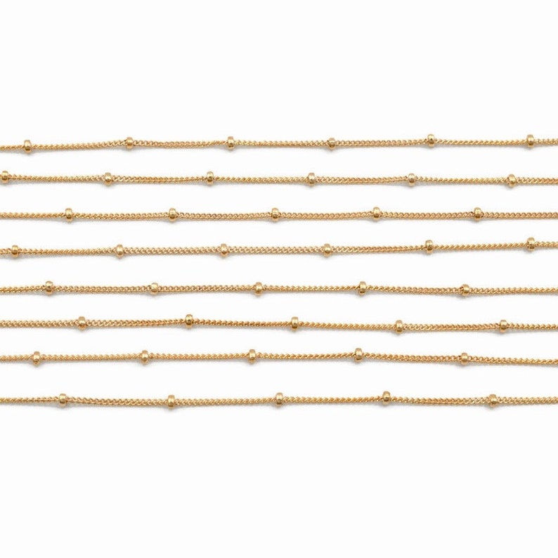14K Gold Fill Satellite Chain with 1.9mm Balls on 1.1mm Curb M444 10 Feet, Wholesale, Strong Chain for DIY Jewelry, Made in USA 4055 image 2