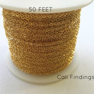 14K Gold Fill 1.5mm x 2mm Flat Cable Chain (1020F) 50 Foot Length, Discounts Available, Sparkling Chain for DIY Jewelry, Made in USA [4027]