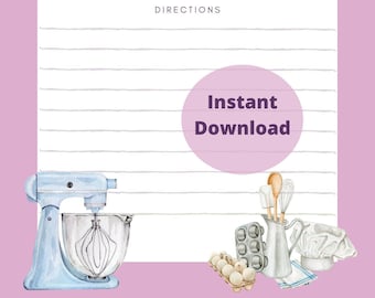 Cute Recipe Page Printables, Blank Recipe Sheet (Digital Download)