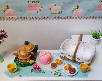 Doll Tea Party Set, 1:6 Scale Miniature Picnic Basket