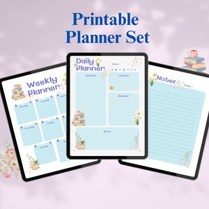 Conjunto de planejador fofo, planejador Cottagecore, papel de carta para impressão, páginas de planejador de gatos, páginas de planejador para impressão, páginas de planejador azuis, papel de carta fofo