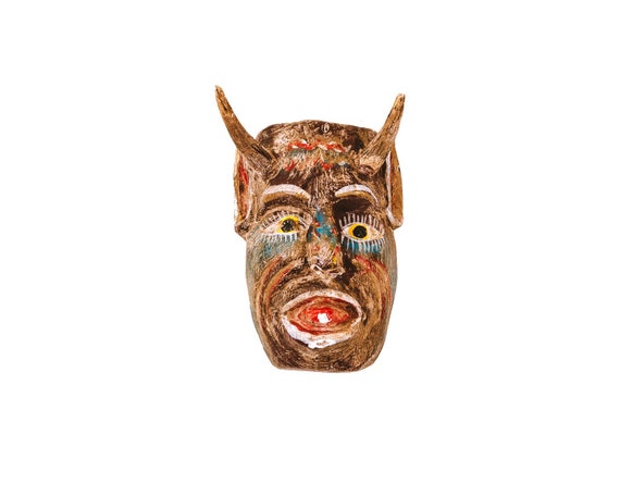 Folk Art Carved Brown Devil Mask