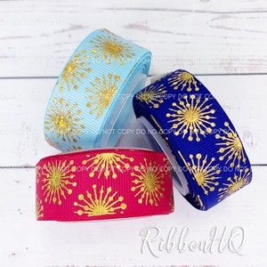 Bursts - 7/8" Grosgrain Ribbon - U.S. Designer Ribbon - RibbonHQ - Hairbows - Crafts - Gold Foil