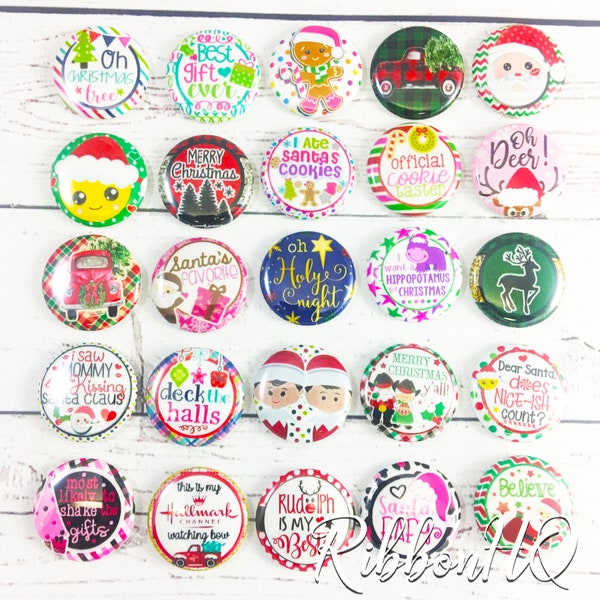 1" Random Christmas Flat Back Button- Buttons- Centers- Embellishments- Flat Backs-U.S. Designer Ribbon-RibbonHQ- Hair Bows- Crafts