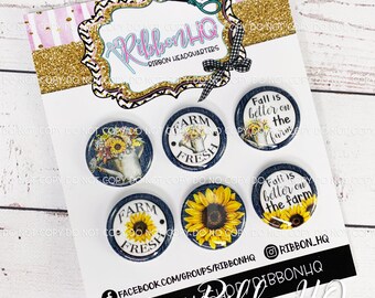 1" Fall themed Flat Back Buttons-Denim-Buttons- Centers- Embellishments- Flat Backs-U.S. Designer Ribbon-RibbonHQ- Hair Bows- Crafts