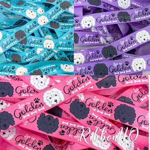 Life is Golden- Black Doodle- white doodle - 7/8&quot; Grosgrain Ribbon - dogs - pet lovers -collars- Animals - U.S. Designer Ribbon - RibbonHQ
