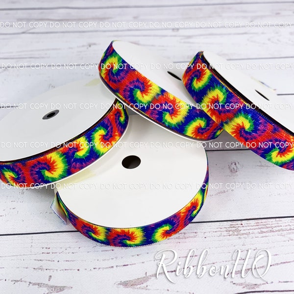Tie Dye Fold Over Elastic- 5/8" FOE- Headband- Summer- Rainbow- Bright- Baby Headbands- U.S. Designer- RibbonHQ- Elastic- Stretch- Hair Bows