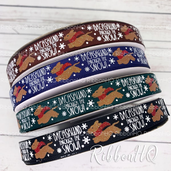 5/8"Dachshund ribbon- dachshund winter ribbon- Winter ribbon with wiener dogs- ribbon for dog collars- christmas ribbon for dogs- pet crafts