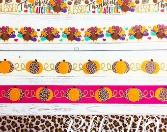 Thanksgiving Inspired Ribbon- 7/8 Grosgrain Ribbon- Turkey - U.S. Designer Ribbon-RibbonHQ- Glitter- Hair Bows- Supplies- Ribbon- Pumpkins