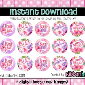 Hibiscus, Tropical, Beach Babe, Vacation, Island, Aloha, Flowers, Summer, BCI, Bottle cap images, RibbonHQ, Hair bows, supplies, USDR
