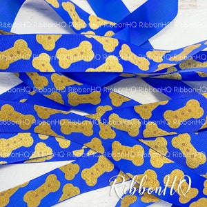 Ruban en os de chien de 1,5 « sur bleu, fournitures de colliers pour chiens, os de chien sur ruban, cadeaux pour les amoureux des chiens, artisanat pour chiens, colliers pour chiens de bricolage, friandises pour chiens