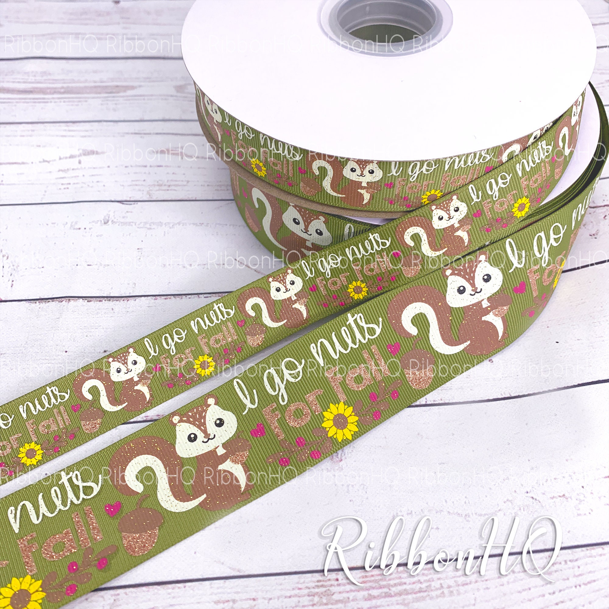 Squirrel Grosgrain, 7/8" ribbon,  1.5" Grosgrain Ribbon, DIY Crafts- Fall ribbon, squirrel ribbon, ribbon for fall decor, fall hair bows