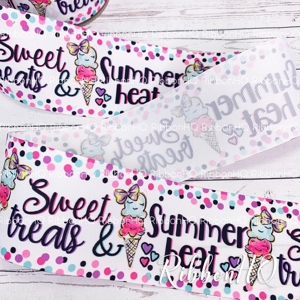 3" Ice cream ribbon - 3" summer ribbon - 3" heat trasnfer -3" Grosgrain Ribbon- 3" ribbon for cheer bows - ice cream - ribbon for summer