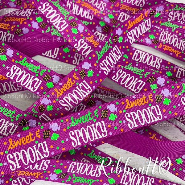 7/8" Sweet &spooky Ribbon- 7/8" Grosgrain Band- Halloweenband - Herbstband - Halloween Haarschleifen - gruselige Schleife - Halloween Candy