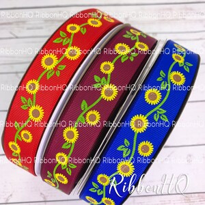 7/8&quot; Sunflower Ribbon - Ribbon with Sunflowers- Summer Floral ribbon- Ribbon For Country Weddings- 7/8&quot; Grosgrain Ribbon -  Fall ribbon