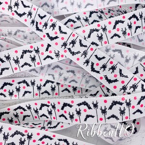 7/8&quot; Bat Ribbon- 7/8&quot; Grosgrain Ribbon- Halloween ribbon - fall ribbon - halloween hair bows -spooky ribbon - Bat halloween ribbon