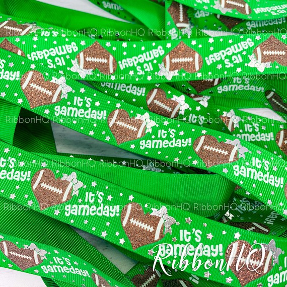 Pink Football Printed Grosgrain Ribbon - 7/8 Inch Width Sold Per Yard