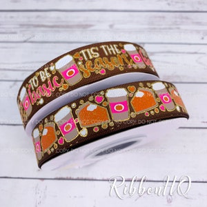 Es la temporada para ser básico - 7/8" cinta grosgrain - cinta de diseñador de EE.UU. - RibbonHQ - Codos de pelo - Artesanías - Café - Pastel de calabaza - Otoño