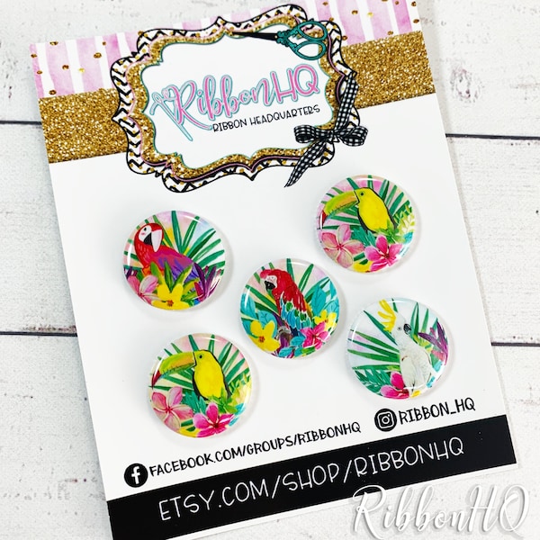 Parrot Flat Back 1" Buttons- Parrot Stuff - Macaw parrot- DIY buttons- Toucan Crafts- party favors - card making- Hair Bows- amazon Birds