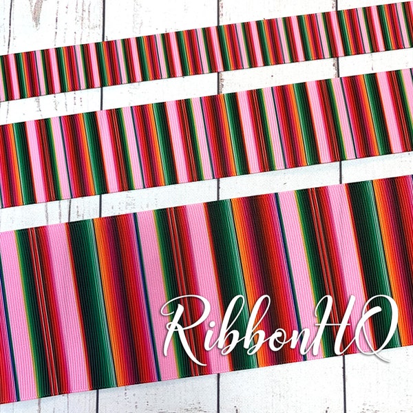 Serape Inspired Heat Transfer- Pink-Grosgrain Ribbon-Mexican- Spanish- Red- U.S. Designer Ribbon-RibbonHQ - Hair Bows- Craft Supplies-Ribbon