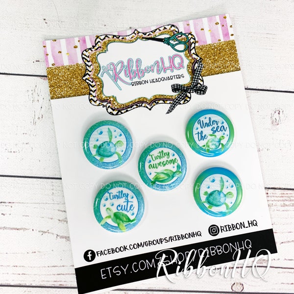 1" Turtle Themed Flat Back Buttons- Buttons- Centers- Embellishments- Flat Backs-U.S. Designer Ribbon-RibbonHQ- Hair Bows-Crafts