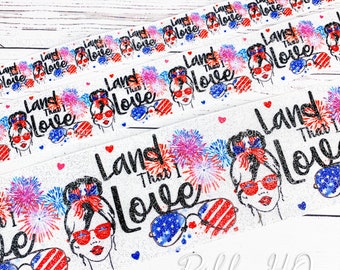 Land That I Love-7/8", 1.5", and 3" Grosgrain Ribbon-US Designer Ribbon-RibbonHQ-Hairbows-4th of July-Independence Day-Holiday-Fireworks-USA