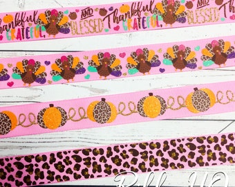 Thanksgiving Inspired Ribbon- 7/8 Grosgrain Ribbon- Turkey - U.S. Designer Ribbon-RibbonHQ- Glitter- Hair Bows- Supplies- Ribbon- Pumpkins