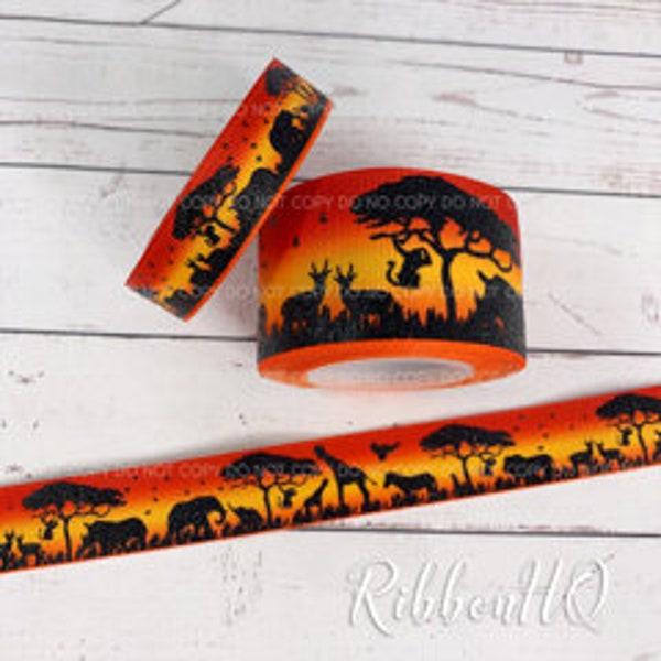 ORANJE SAFARI - 5/8", 7/8", en 1,5" Grosgrain Ribbon - U.S. Designer Ribbon - RibbonHQ - Haarelastiekjes - Dieren