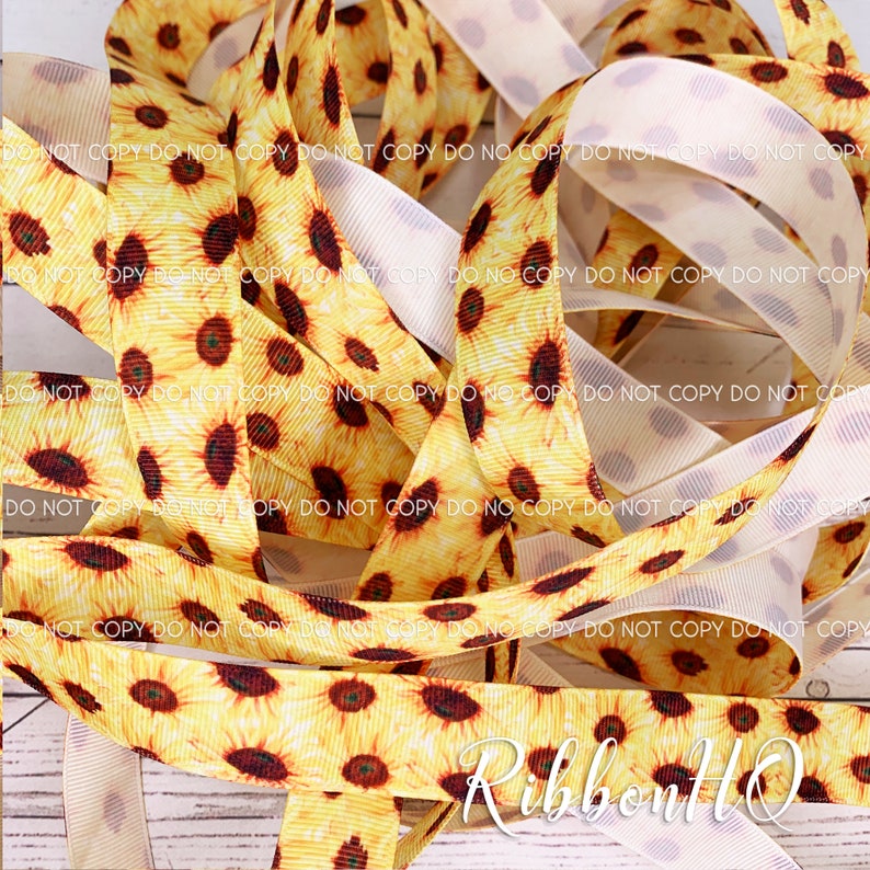 Sunflower Ribbon Spool Sunflowers Ribbon, Sunflower Faux Leather Sheets - 7/8