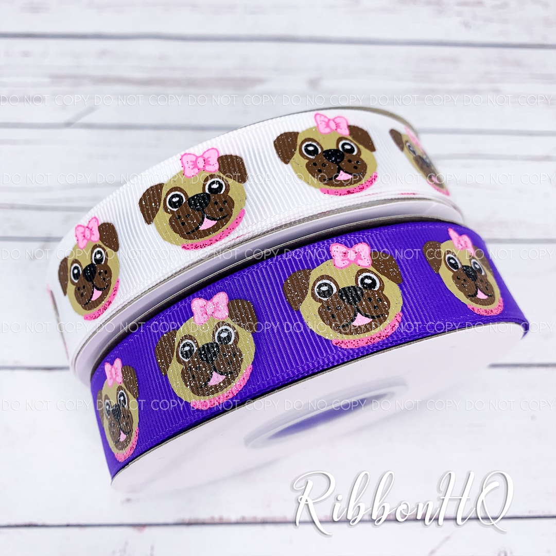 PUGS Dog Collars 7/8 Grosgrain Ribbon U.S. Designer Ribbon Ribbonhq