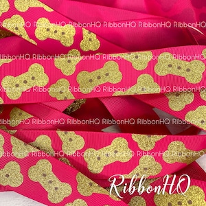 Ruban d’os de chien de 1,5 po sur azalée- Colliers de chien - os de chien- Friandises pour chiens - amoureux des animaux de compagnie- ruban pour chiens - ruban à paillettes - artisanat pour chiens