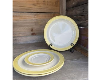 Set Of 4 Homer Laughlin Plates MCM- Yellow Trim Vintage 1977 Made In USA