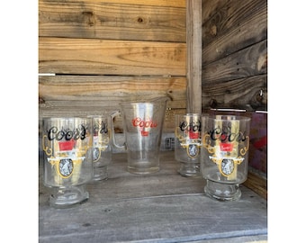 Cerveza Coors Banquet Vintage 4- Vaso grande con pie de 32 oz 1- Jarra Coors Vintage