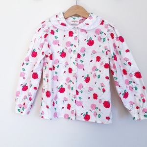 Vintage Pink and White Rose Blouse