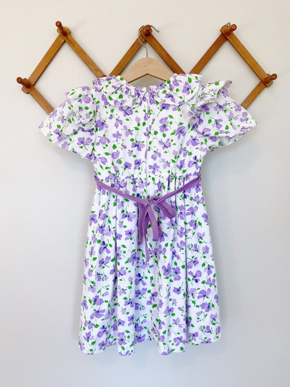 Vintage Girls White and Purple Flower Dress - image 3