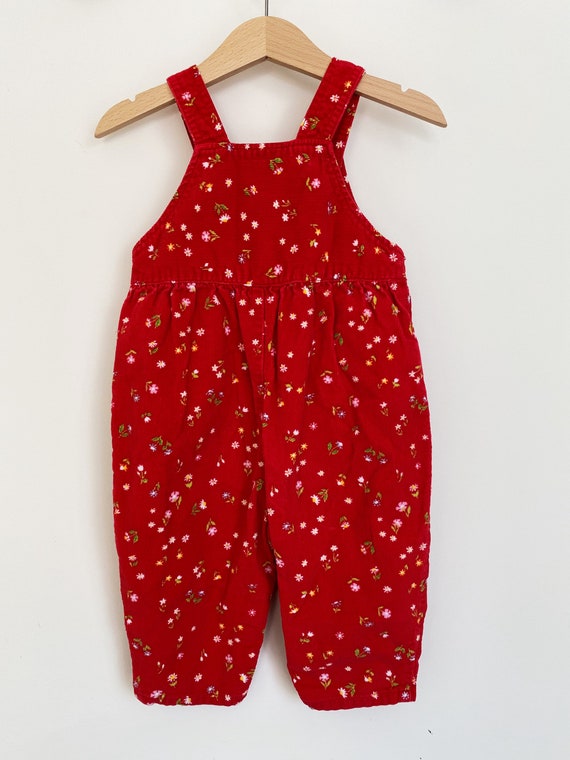 Vintage Red Corduroy Floral Overalls - image 3