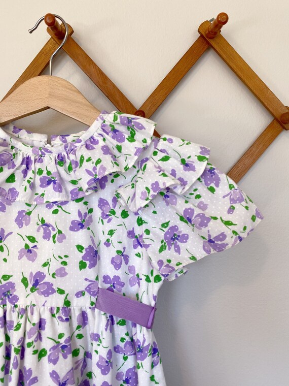 Vintage Girls White and Purple Flower Dress - image 2