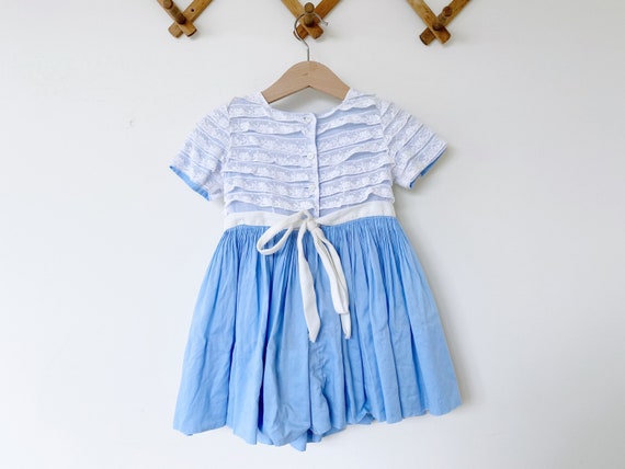 Vintage Handmade Blue and Lace Toddler Dress - image 3